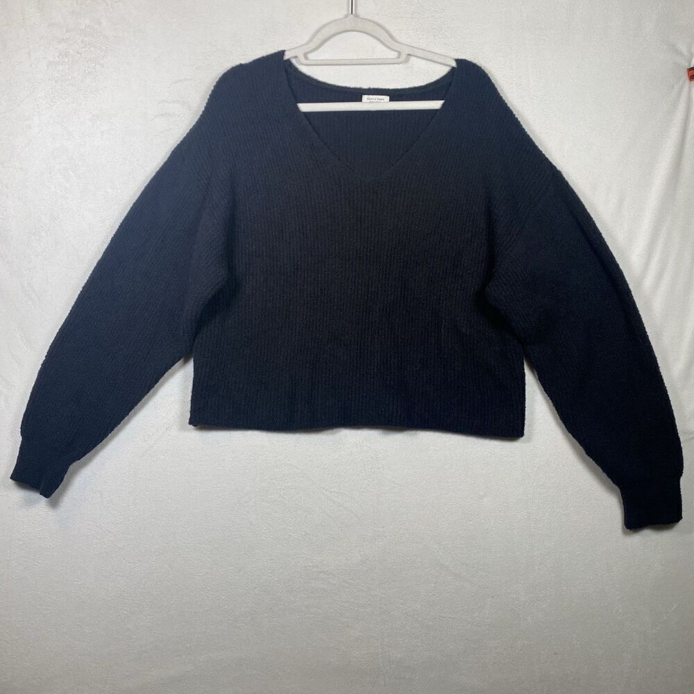 Gentle Fawn “Clarkson” Black Rib Knit V-Neck Sweater – Size L